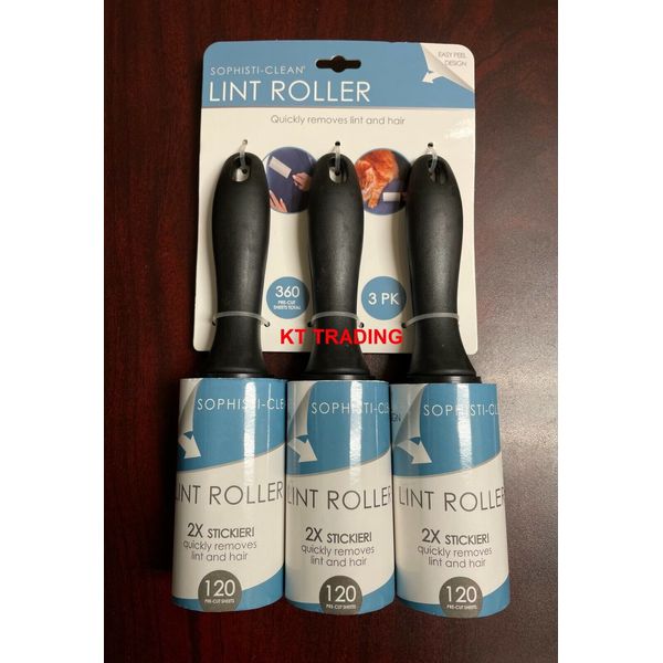 (3-Pack) SOPHISTI-CLEAN Fabric Furniture LINT ROLLER Pet Hair Fur Remover 360ct