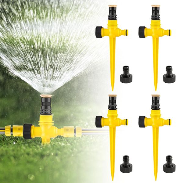 4 Stück Rasensprenger 360° Drehbarer Gartensprenger Garten Sprinkler, Rasensprinkler Spike, Wassersprenger Einstellbar Automatische Bewässerungssystem für Garten, Rasen, Pflanzen