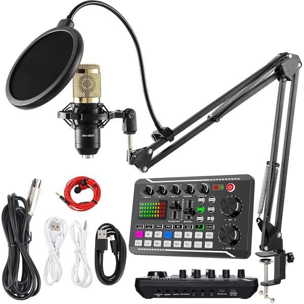 Kit de micrófono BM800 con tarjeta de sonido y efectos para podcast