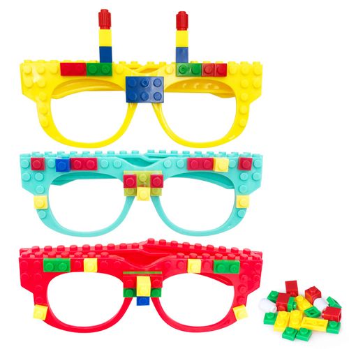 Fowecelt 12 Pcs DIY Building Bricks Glasses Building Blocks Games for Kids Birthday Party Favors Supplies, Boys Girls Carnival Party Games Decor
