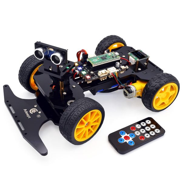 Adeept Smart Car Kit Compatible with Raspberry Pi Pico, Line Tracking, Obstacle Avoidance, Colorful Light, DIY STEM IR Remote Controlled Educational Robot Car Kit with MicroPython Code and Tutorials