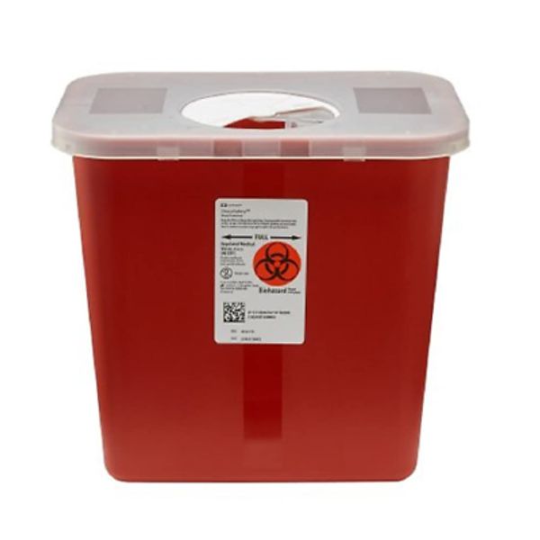 8970 Sharps Disposal Biohazard Waste Container with Rotor Lid, 2 Gallon Capacity