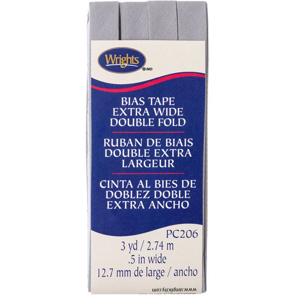 Wrights Medium Grey Double Fold Bias Tape 1/2" X3yd