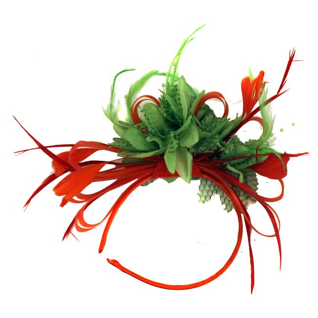 Caprilite Fashion Red and Green Net Hoop Feather Hair Fascinator Headband Wedding Royal Ascot Races