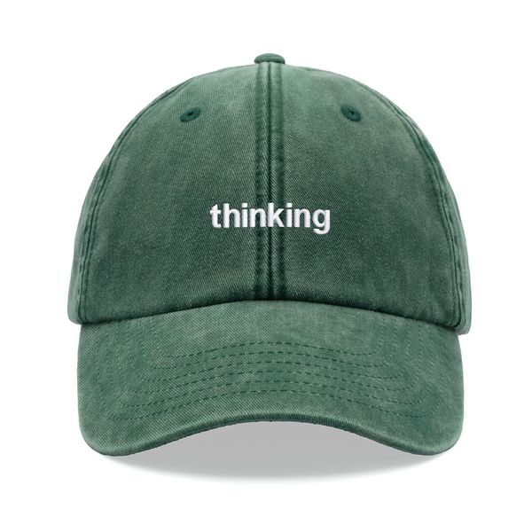 Thinking Baseball Cap Vintage Washed Unisex Dad Hat Low Profile Adjustable Bottle Green