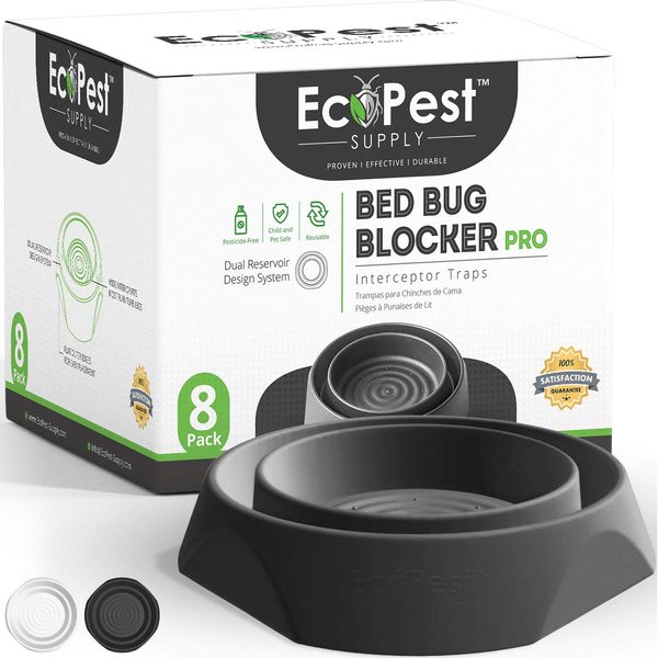 Bed Bug Interceptors – 8 Pack | Bed Bug Blocker (Pro) Interceptor Traps (Black) | Eco Friendly Insect Trap for Bed Legs | No Chemicals or Pesticides | Monitor, Detector, and Trap for Bed Bugs