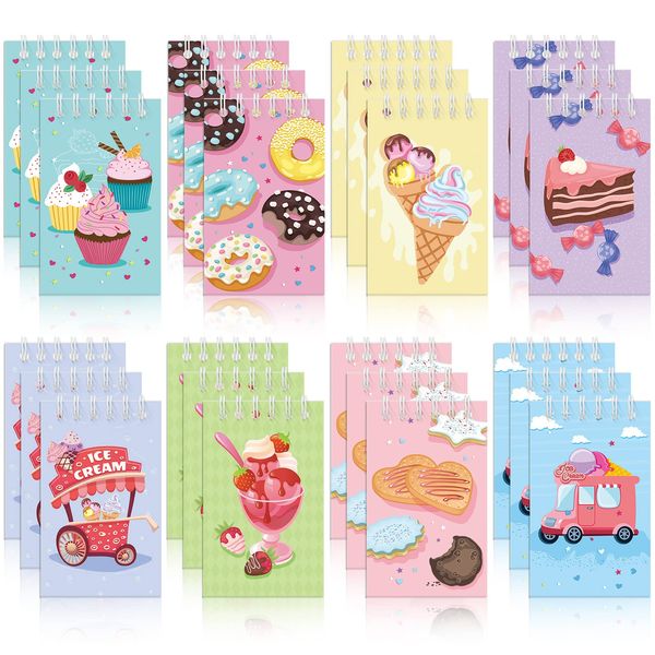 Zonon 24 Pack Mini Ice Cream Spiral Notebook Ice Cream Party Favors Kids Pocket Notepads Mini Ice Cream Notepads Gifts Bulk for Birthday Party Favors Supplies School Teacher Classroom Gifts