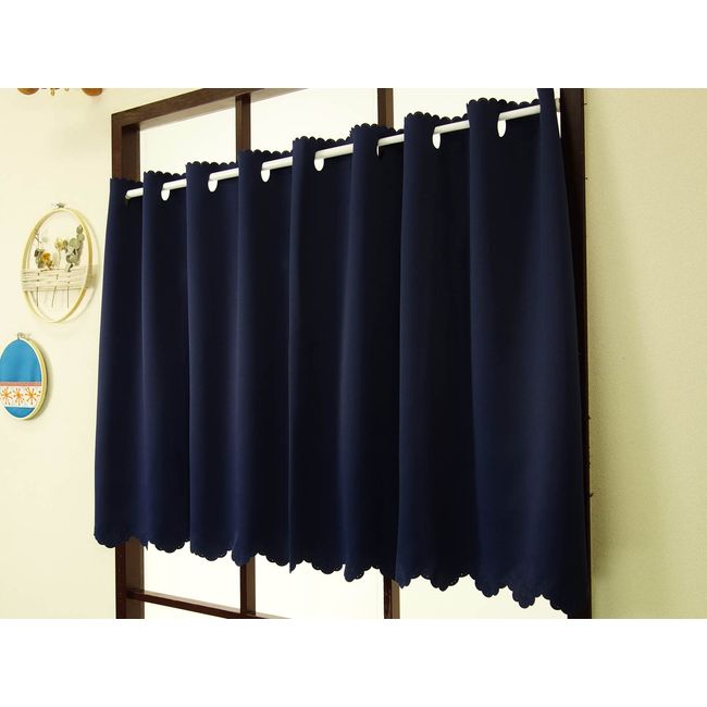 Katenya Outlet Flameproof Blackout Class 1 Cafe Curtain [Piti] Indigo Blue Color Width 145cm Length 70cm 1 Panel