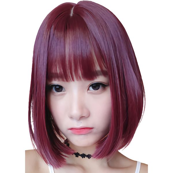 Wig Short Bob Full Wig Women's Wig Medium Long Hair Straight Red Wine Red