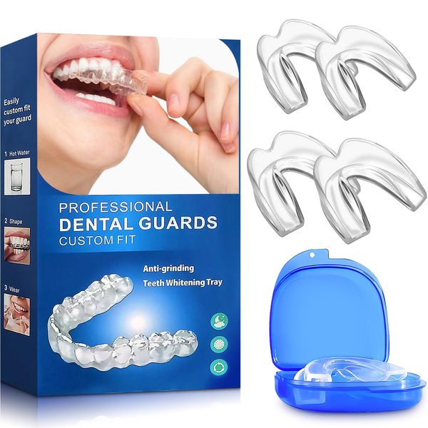 Soodyoow Mouth Guard for Teeth Grinding, 4 Pack Sleep Mouth Guard for Grinding Teeth&Clenching at Night, Anti Grinding Mouth Guard for Sleeping, Reusable Mouth Guards Grinding Teeth, Prevent Bruxism