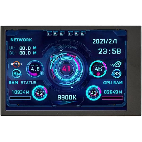 Flylin 3.5in IPS USB Mini Screen, CPU Hardware Temperature Monitor Type-C Sub Screen, AIDA64 PC Temperature Display Screen for Computer Case