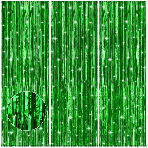 Accevo Green Party Streamers 3.2ft x 8.2ft 3Pack Christmas Streamers Party Decorations Fringe Curtain Streamers for St Patricks Day Backdrop Decorations Hawaiian Jungle Summer Safari Decorations