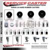 3 Inch Hard Rubber Wheel Swivel 10mm Threaded Stem Caster Set Service Caster