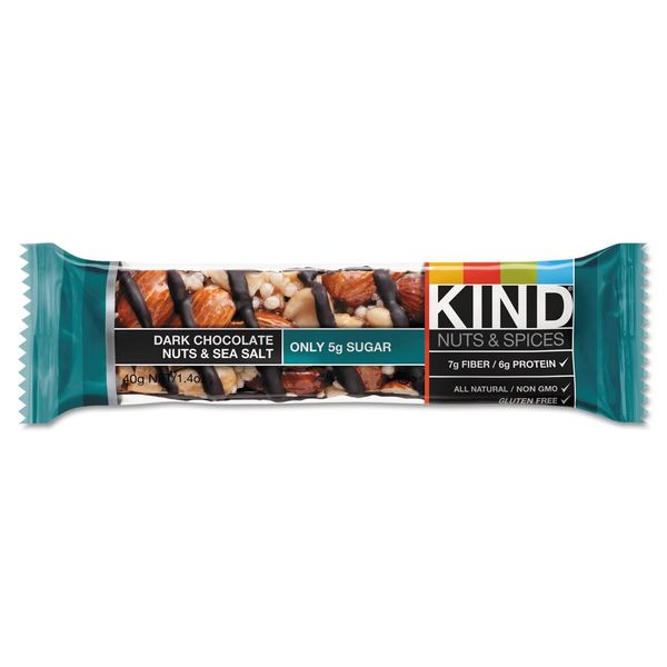 Kind 17851 Nuts and Spices Bar, Dark Chocolate Nuts and Sea Salt, 1.4 oz, 12/Box