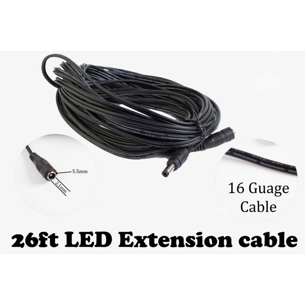 LEDupdates 26ft Power supply AC adapter Extension Cable 5.5mm x 2.1mm DC Plug