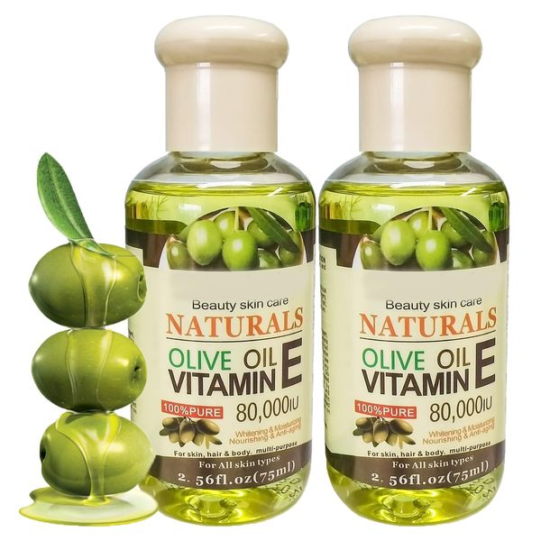 2PCS Olive Vitamin E Skin Oil,Anti Dry Body Oil,Firming Face Oil and Serum,Face & Body Skincare.Vitamin E Olive Bodu Oil,Natural Body Massage Oil,Hydrating Body Oil for Dry Skin,Relieve Dryness-75ML