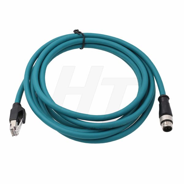 HangTon M12 4 Pin D-Code RJ45 Ethernet Cable for Datalogic 300N Keyence SR-2000 Barcode Scanner Reader Omron Machine Vision, Shielded Flex Waterproof Power Network Cat5e 3m