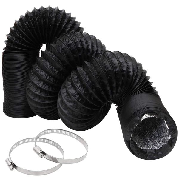 3Inch Flexible Ducting Hose 16.5 feet Black Aluminum Ducting Dryer Vent Hose with 2 Screw Clamps for Heating Ventilation Air Conditioning (HVAC), Boat Blower, Exhaust Grow Tents