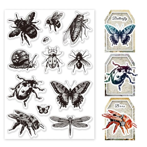 PH PandaHall Silikonstempel Set Mit Insektenmotiv 12 Stück Transparente Gummistempel Klare Stempel Für Journaling Scrapbooking Acrylstempel Für Die Kartengestaltung