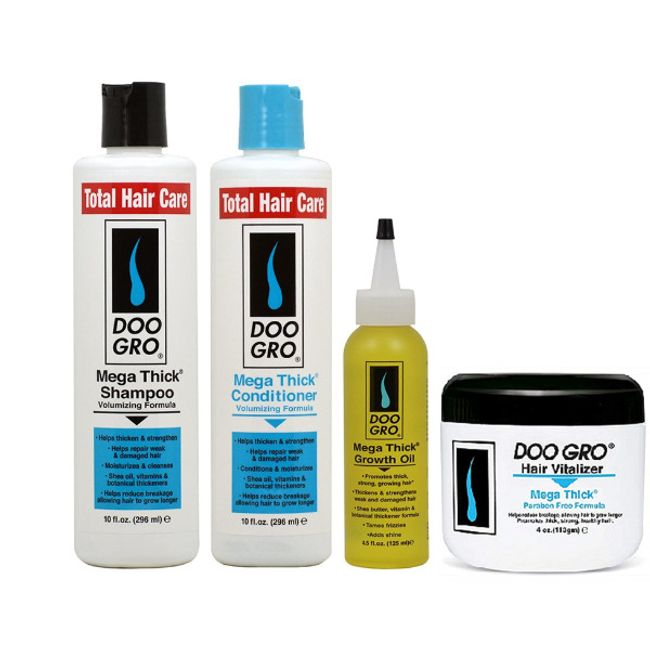 Doo Gro Mega Thick Shampoo Conditioner, Vitalizer, Oil Set For Thicker Hair