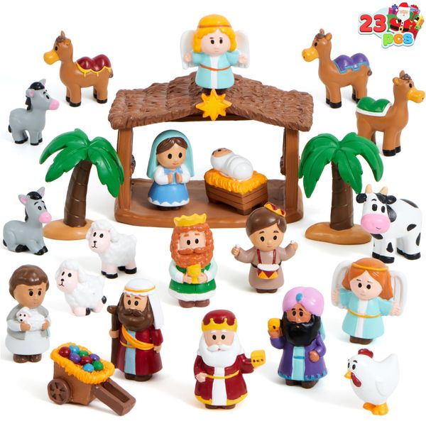 JOYIN 23 PCS Christmas Little Nativity Playset Figurine, Christmas Story Manger Scene Miniature Toys for Kids Toddlers Xmas Gift, Party Decorations Tabletop