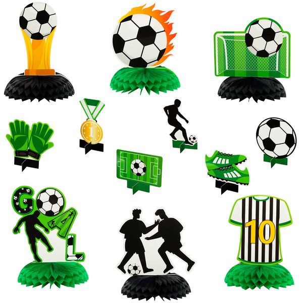 ANGOLIO 12Pcs Soccer Ball Birthday Honeycomb Centerpiece Football Soccer Theme Topper Centerpieces Theme Party Table Topper Happy Birthday Decorations for Boys Kids Party Supplies