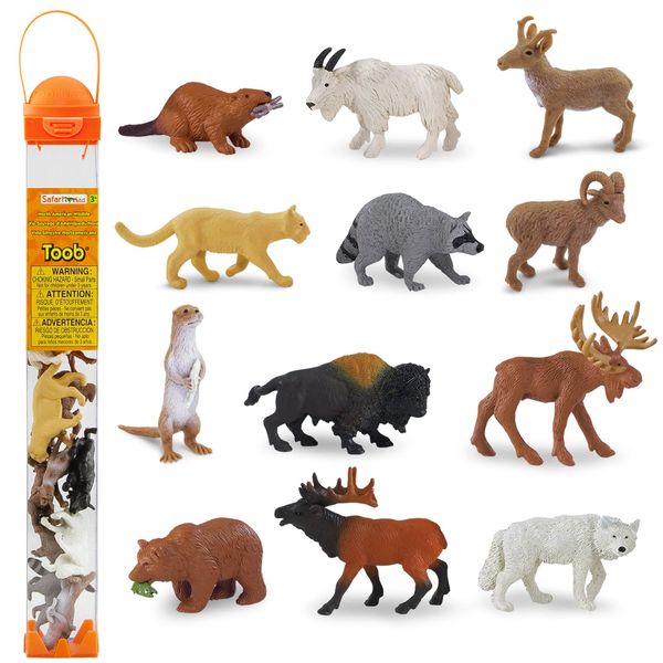 Safari Ltd. North American Wildlife TOOB - 12 Hand-Painted Mini Figurines Including Grizzly Bear, Bison, Moose, & More - Educational Toy Figures For Boys, Girls & Kids Ages 3+