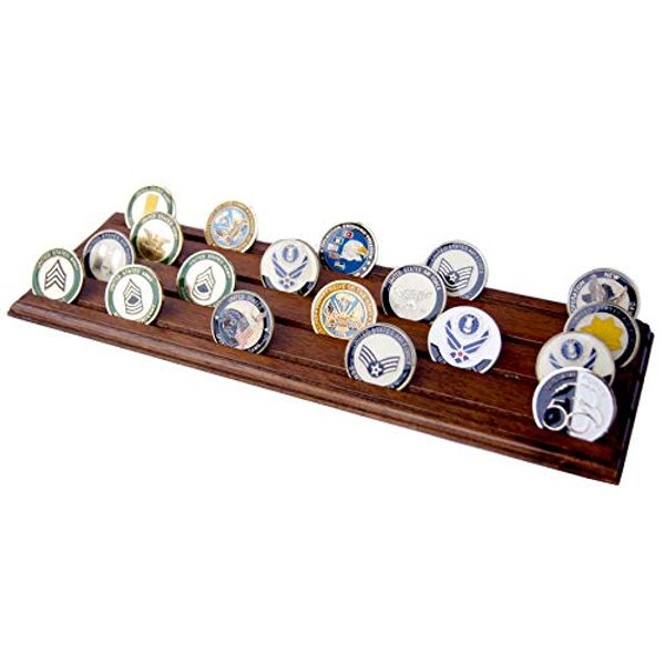 DECOMIL Military Collectible Challenge Coin Holder (Large, 4 Rows) Solid Walnut