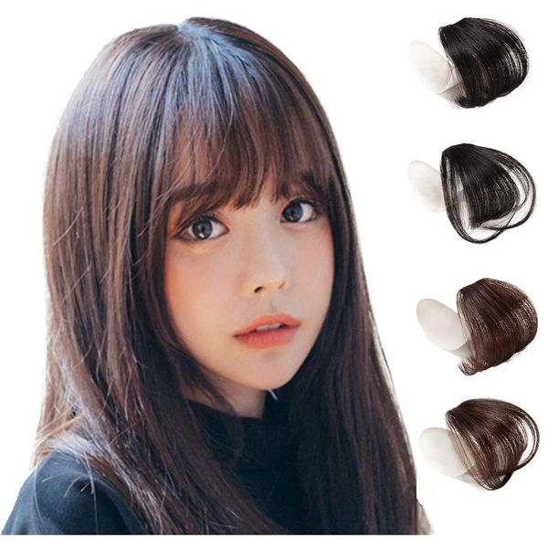 Hawkko Bangs Wig, 100% Human Hair Totally Hand Planted, Ladies Extension, Point Wig, Fluffy, Ultra Thin, Small Face, One Touch, Natural, Heat Resistant, With Side, lt brn, サイドあり