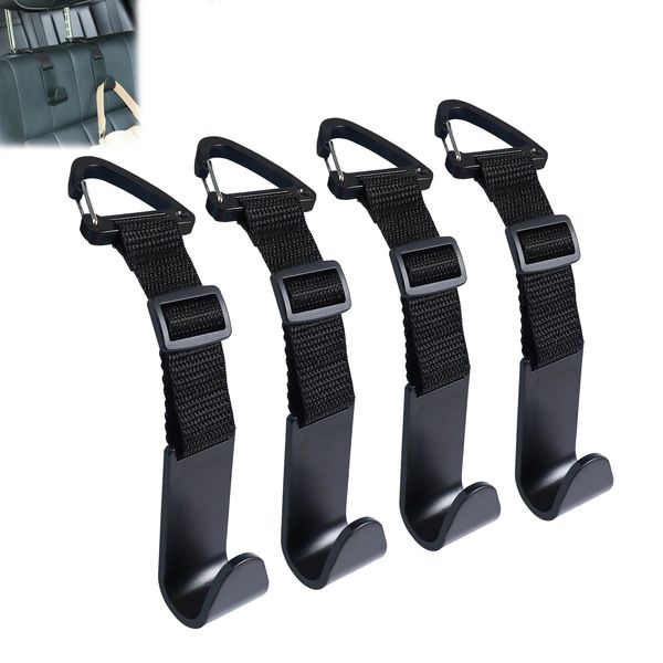 Headrest Hooks for Car Adjustable 4 Pack Vehicle Seat Back Organizer Storage ...