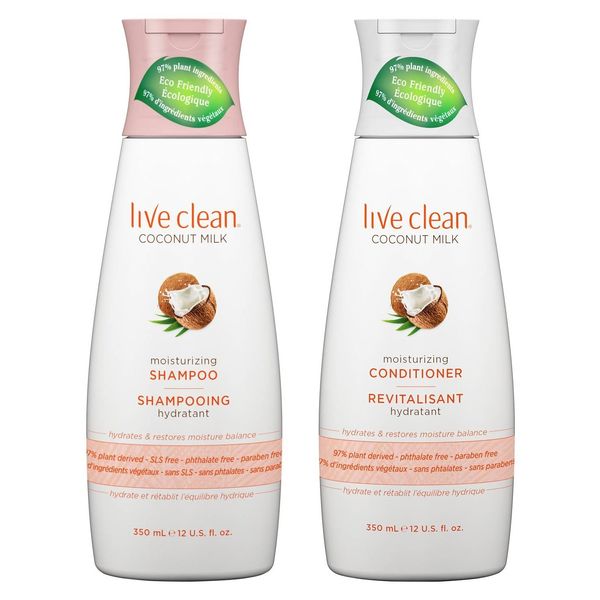 Live Clean Coconut Milk Moisturizing Shampoo and Coconut Milk Moisturizing Conditioner with Certified Organic Coconut Extract and Oil, Petrolatum-free, Phthalate-free and Paraben-free, 12 oz each