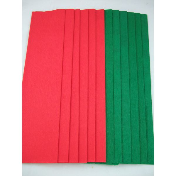 6 Red 6 Dark Green Crepe Paper Folds 1.5meters x 50cm Many uses as Decorations, Marketing Tools, Great Favourite with Schools and The Craft Industry