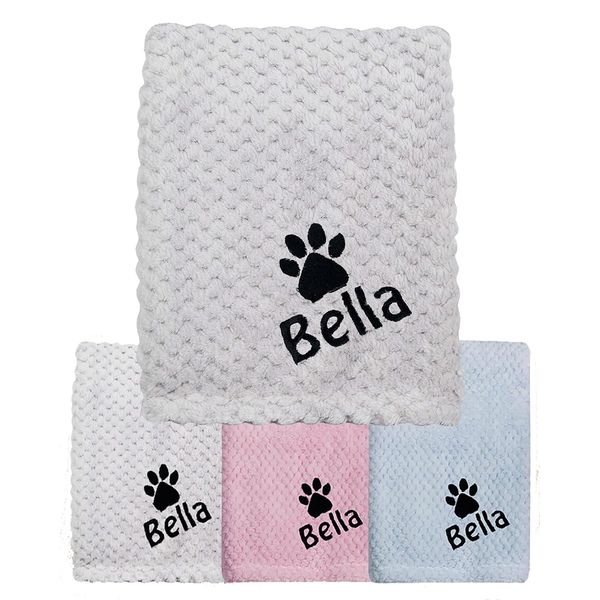 Hoolaroo Personalised Dog Blanket Washable Puppy, Cat, Blankets - Waffle Fleece Blanket Embroidered with Name of your Choice Gift Pet Lover Owner (Grey)