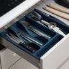 JMS we create smile 5 Compartments Plastic Cutlery Tray Kitchen Storage Draw Organizer Rack (Navy)