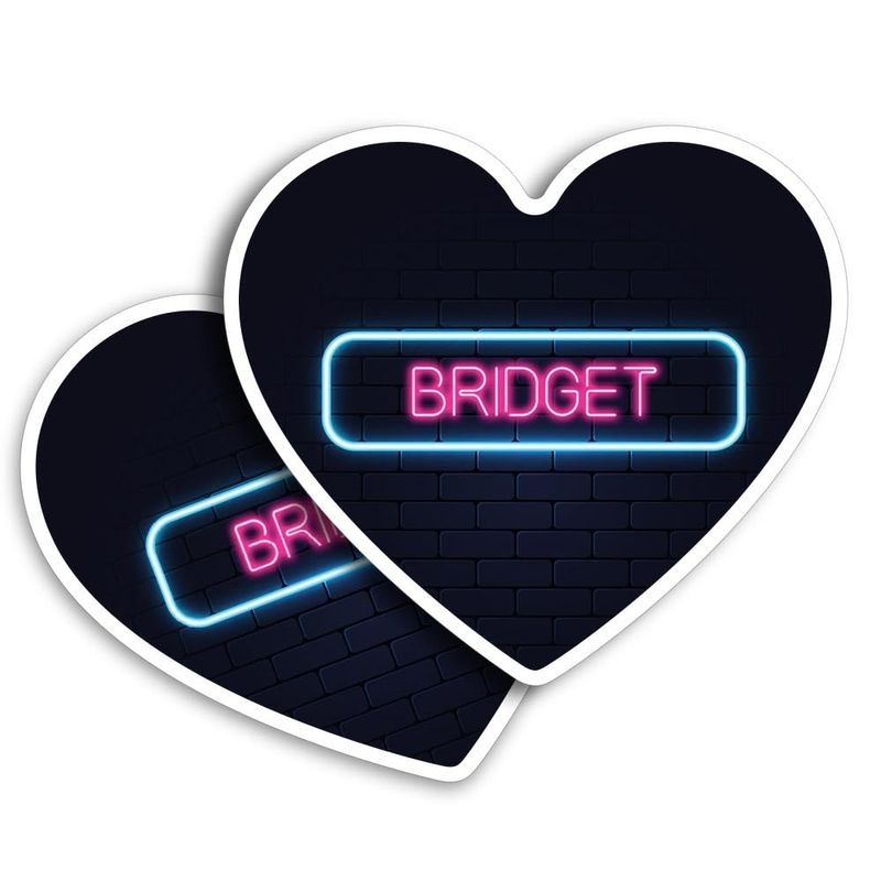 2 x Vinyl Stickers 10 cm - Heart Shape Neon Sign Design Bridget Name ...