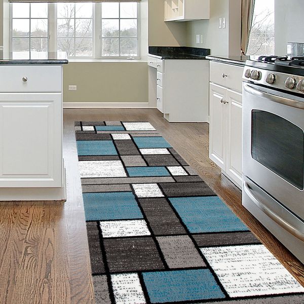 Rugshop Kitchen Rugs Contemporary Modern Boxed Color Block Carpet Runners 2x7