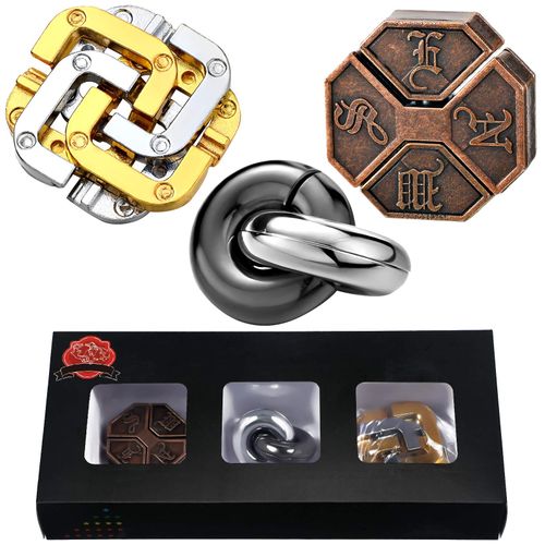 Skylety 3 Pieces Brain Teaser Metal Puzzle Toy, Handheld 3D Unlock Interlocking Puzzle, Metal Knot Puzzle Mind Games for Adults Educational Toy Gift(Stylish Style)