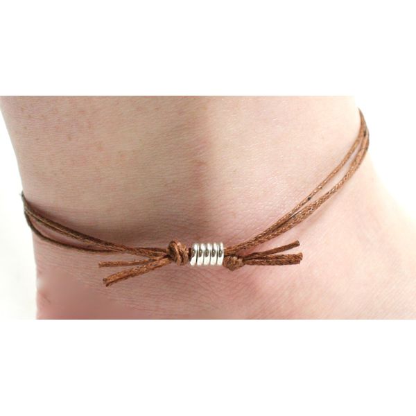 Mens/Ladies Solid Silver Spiral and Cotton Cord Anklet