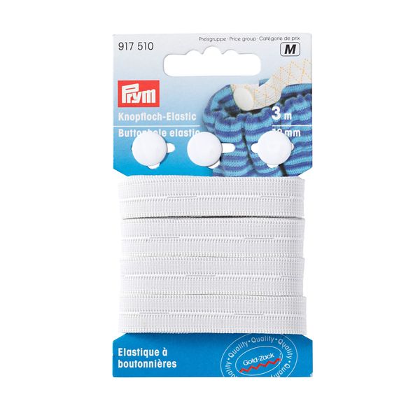 Prym Buttonhole Elastic with 3 Buttons 12 mm White