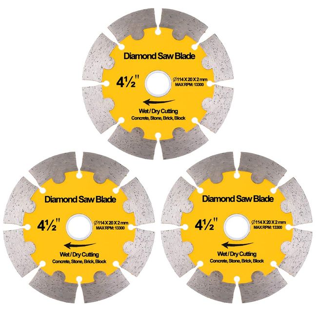 NYTiger 3 Pack 4-1/2 inch Diamond Saw Blades 4.5" Angle Grinder Disc Wet Dry Segmented  Cutting Wheel with 4/5-5/8 inch Arbor for Concrete Stone Brick Block Masonry