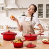 Kitchen Academy Enameled Cast Iron Cookware Set 7 Piece Nonstick Pots & Pans Set