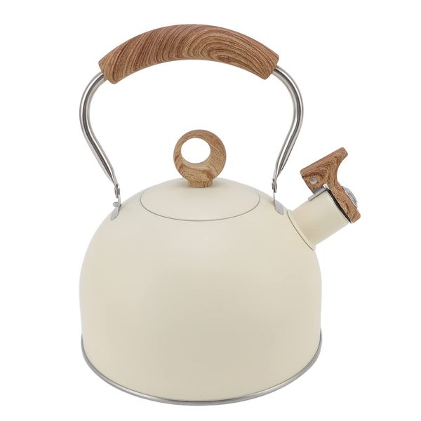 Whistling Kettle, Large Capacity 2.5L Stainless Steel Teapot with Ergonomic Handle Electric Stove Gas Stove Whistle Teapot for Stove Top (Beige)