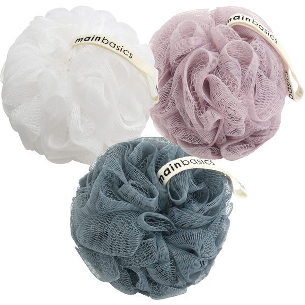 MainBasics Bath Shower Loofah Sponge Pouf Body Wash Scrubber (Set of 3) (Airy Blossom)