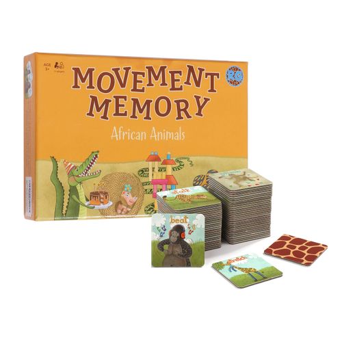 Movement Memory Game for Toddlers 2-4 Years – Educational Matching Game w/ African Animals - Memory Card Game with 28 Sets - Memorize and Match - Exercise & Improve Memory, Focus & concentration
