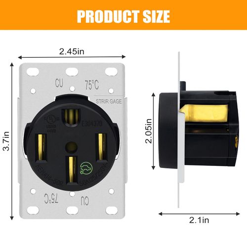 NEMA 14-50R Outlet, 125/250 Volt High-Power Receptacle, 50 Amp RV Outlet, for Electric Vehicles, RV Camper and Large Appliances
