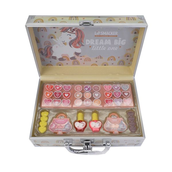 Lip Smacker Beauty Train Case, All-in-One Make-up Set für Mädchen, Bestehend aus 22 Lipglossen, 9 Cremigen Lidschatten, 2 Nagellacken, 4 Glitzerpudern und Haarspangen