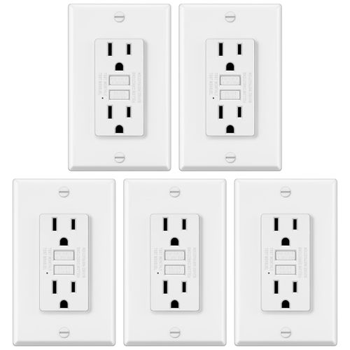 ELECTECK 5 Pack GFCI Outlets 15 Amp, Non-Tamper Resistant, Decor GFI Receptacles with LED Indicator, Ground Fault Circuit Interrupter, Wallplate Included, ETL Listed, White