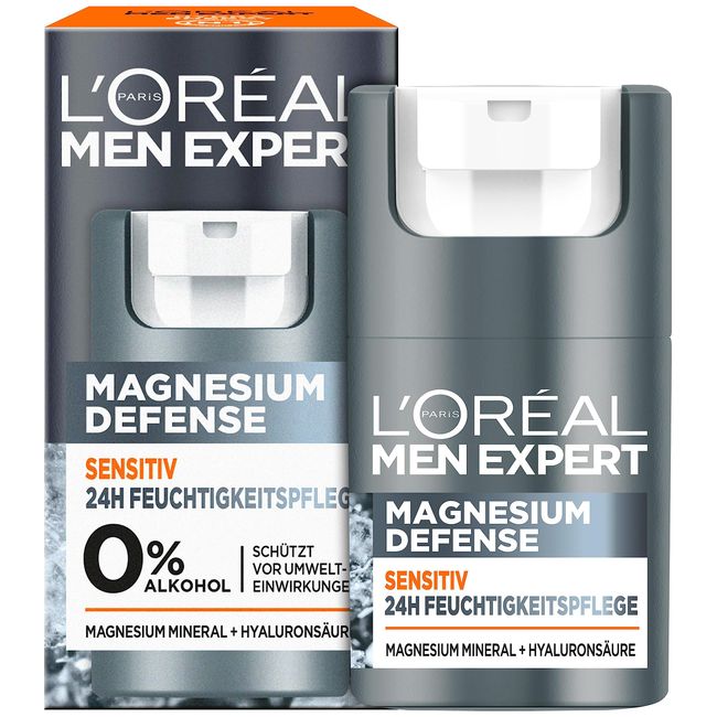 L'Oréal Men Expert Sensitiv Gesichtspflege für Männer, Beruhigende Feuchtigkeitscreme für empfindliche Haut, Gesichtscreme für Herren mit Magnesium und Hyaluronsäure, Magnesium Defense, 1 x 50 ml