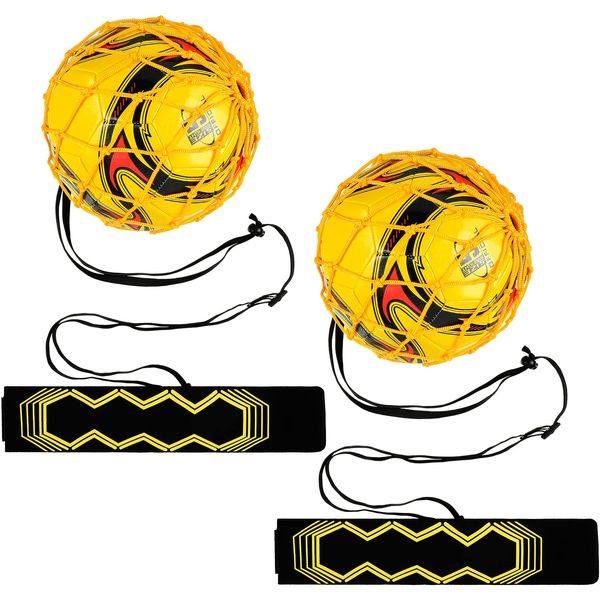 2 Pcs Soccer Kick Throw Trainer Adjustable Waist Belt Soccer Return Trainer Net for Kids Adults Soccer Ball Net Kicker Solo Soccer Kick Practice Training Equipment Aid, Fits Ball Size 3, 4, 5(Yellow)