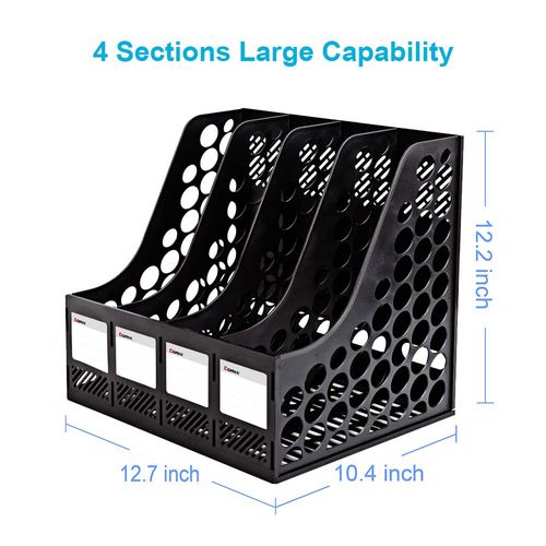 Comix Magazine File Holder, Sturdy Plastic Desk Organizers and Storage File Folder for Office Organization, Binder Organizer with 4 Compartments Storage Organiser Box